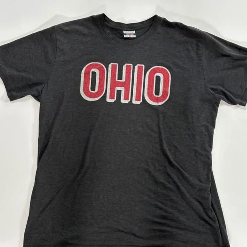 Ohio Men's SZ 2XL/XXL Block OSU Heathered Black Tee Cotton/Poly Blend Buckeyes